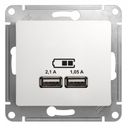 USB розетка двойная, 5В/2100мА, 2х5В/1050мА, механизм, белый GSL000133