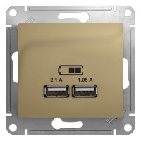 Glossa Розетка USB type-A, 2.1А, USB (зарядка 5В), двойная, цвет: титан GSL000433