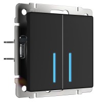 Сенсорный выключатель двухклавишный с подсветкой с Wi-Fi 4А/230В Werkel умный дом, черный матовый a048327