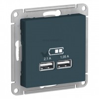 Розетка USB двойная для зарядки Schneider Electric Atlasdesign 2,1А, изумруд ATN000833