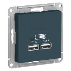 Розетка USB двойная для зарядки Schneider Electric Atlasdesign 2,1А, изумруд ATN000833