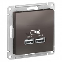 Розетка USB двойная для зарядки Schneider Electric Atlasdesign 2,1А, мокко ATN000633