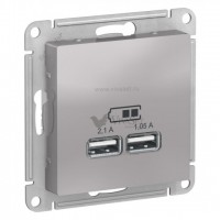 Розетка USB двойная для зарядки Schneider Electric Atlasdesign 2,1А, алюминий ATN000333