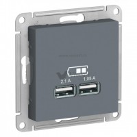 Розетка USB двойная для зарядки Schneider Electric Atlasdesign 2,1А, грифель ATN000733