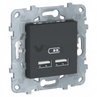 Розетка USB двойная для зарядки 2,1А Schneider Unica New, антрацит NU541854