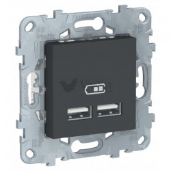 Розетка USB двойная для зарядки 2,1А Schneider Unica New, антрацит NU541854
