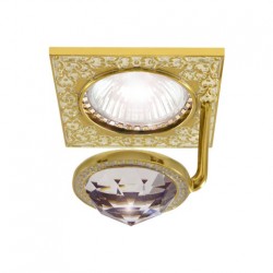 Квадратный точечный светильник SAN SEBASTIAN DE LUXE из латуни с крупным кристаллом, gold white patina FEDE 
