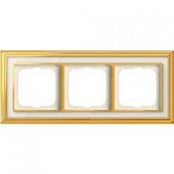 Рамка ABB Династия трехместная (латунь полированная, белое стекло) 1754-0-4562