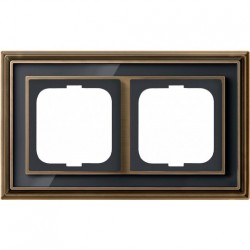 Рамка ABB Династия двухместная (латунь античная, черное стекло) 1754-0-4586