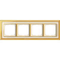 Рамка ABB Династия четырехместная (латунь полированная, белое стекло) 1754-0-4563