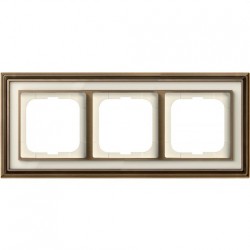 Рамка ABB Династия трехместная (латунь античная, белое стекло) 1754-0-4582