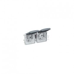 Блок горизонтальный из 2-х розеток с заземлением безвинтовой зажим 16 A, 250 В IP55 Legrand Plexo, серый 69576