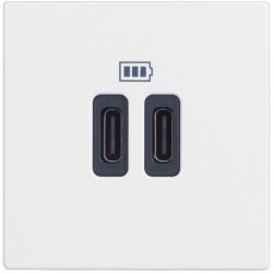 Розетка зарядное устройство USB 2 разъёма тип - C/тип - C 3000мА - 2 модуля. Цвет Белый. Bticino серия CLASSIA. RW4286C2
