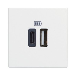 Розетка зарядное устройство USB 2 разъёма тип - C/тип - A 3000мА - 2 модуля. Цвет Белый. Bticino серия CLASSIA. RW4287C2