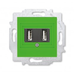 USB зарядка двойная, цвет Зеленый/Дымчатый черный, Levit, ABB