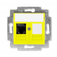 Розетка компьютерная RJ45 кат,6+заглушка, цвет Желтый/Дымчатый черный, Levit, ABB