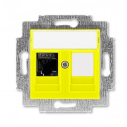 Розетка компьютерная RJ45 кат,6+заглушка, цвет Желтый/Дымчатый черный, Levit, ABB