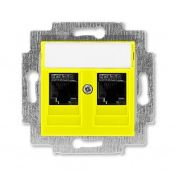 Розетка компьютерная, 2хRJ45 кат,6, цвет Желтый/Дымчатый черный, Levit, ABB