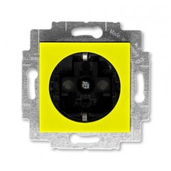 Розетка 1-ая электрическая , с заземлением и защитными шторками (безвинтовой зажим), цвет Желтый/Дымчатый черный, Levit, ABB