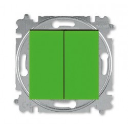 Выключатель 2-клавишный проходной (с двух мест), цвет Зеленый/Дымчатый черный, Levit, ABB