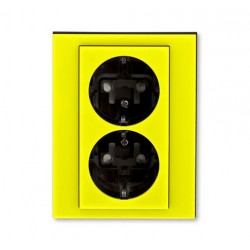 Розетка 2-ая электрическая с заземлением с защитными шторками, цвет Желтый/Дымчатый черный, Levit, ABB