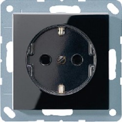 Розетка 1-ая электрическая , с заземлением и защитными шторками (безвинтовой зажим), цвет Черный, A500, Jung