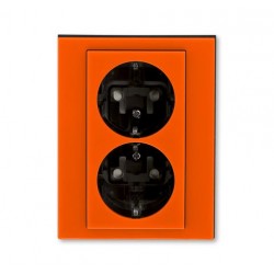 Розетка 2-ая электрическая с заземлением с защитными шторками, цвет Оранжевый/Дымчатый черный, Levit, ABB