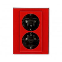 Розетка 2-ая электрическая с заземлением с защитными шторками, цвет Красный/Дымчатый черный, Levit, ABB