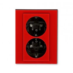 Розетка 2-ая электрическая с заземлением с защитными шторками, цвет Красный/Дымчатый черный, Levit, ABB