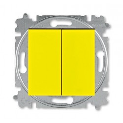 Выключатель 2-клавишный; кнопочный, цвет Желтый/Дымчатый черный, Levit, ABB