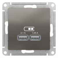 Розетка USB 2-ая 2100 мА (для подзарядки), Сталь, серия Atlas Design, Schneider Electric ATN000933