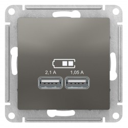 Розетка USB 2-ая 2100 мА (для подзарядки), Сталь, серия Atlas Design, Schneider Electric ATN000933