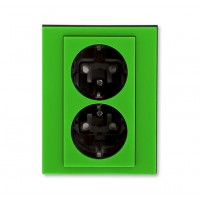 Розетка 2-ая электрическая с заземлением с защитными шторками, цвет Зеленый/Дымчатый черный, Levit, ABB