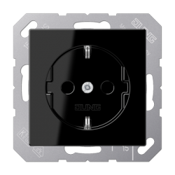 Розетка 1-ая электрическая , с заземлением (безвинтовой зажим), цвет Черный, A500, Jung