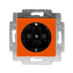 Розетка 1-ая электрическая , с заземлением и защитными шторками (безвинтовой зажим), цвет Оранжевый/Дымчатый черный, Levit, ABB