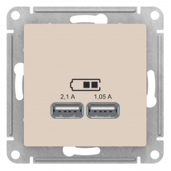 Розетка USB 2-ая 2100 мА (для подзарядки), Бежевый, серия Atlas Design, Schneider Electric ATN000233