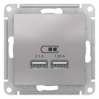 Розетка USB 2-ая 2100 мА (для подзарядки), Алюминий, серия Atlas Design, Schneider Electric ATN000333