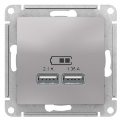 Розетка USB 2-ая 2100 мА (для подзарядки), Алюминий, серия Atlas Design, Schneider Electric ATN000333