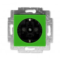 Розетка 1-ая электрическая , с заземлением и защитными шторками (безвинтовой зажим), цвет Зеленый/Дымчатый черный, Levit, ABB