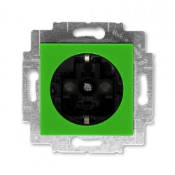 Розетка 1-ая электрическая , с заземлением и защитными шторками (безвинтовой зажим), цвет Зеленый/Дымчатый черный, Levit, ABB