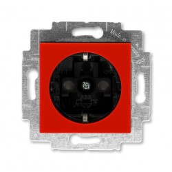 Розетка 1-ая электрическая , с заземлением и защитными шторками (безвинтовой зажим), цвет Красный/Дымчатый черный, Levit, ABB