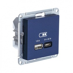 Розетка USB type-A+C 45 Вт с быстрой зарядкой Atlas Design, USB type-C 5V, USB type-A 5V, двойная, цвет - аквамарин