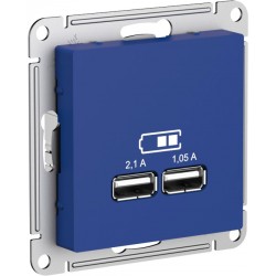 Розетка USB type-A, 2.1А Atlas Design, USB type-A 5V, двойная, цвет - аквамарин