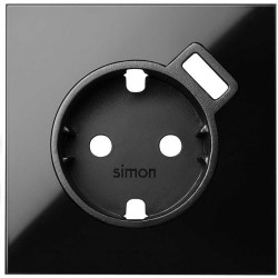 Розетка с заземлением со шторками и USB Smart Charge 2,1A/5В Simon 100 16А/250В винтовой зажим, черный глянец