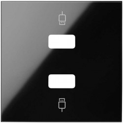 Розетка USB 2.0 тип А двойная для передачи данных Simon 100, винтовой зажим, черный глянец