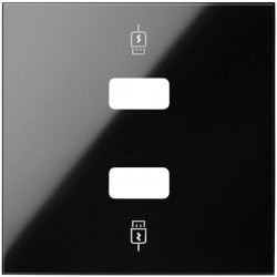 Розетка USB двойная для зарядки 2,1А/5В Simon 100, винтовой зажим, черный глянец